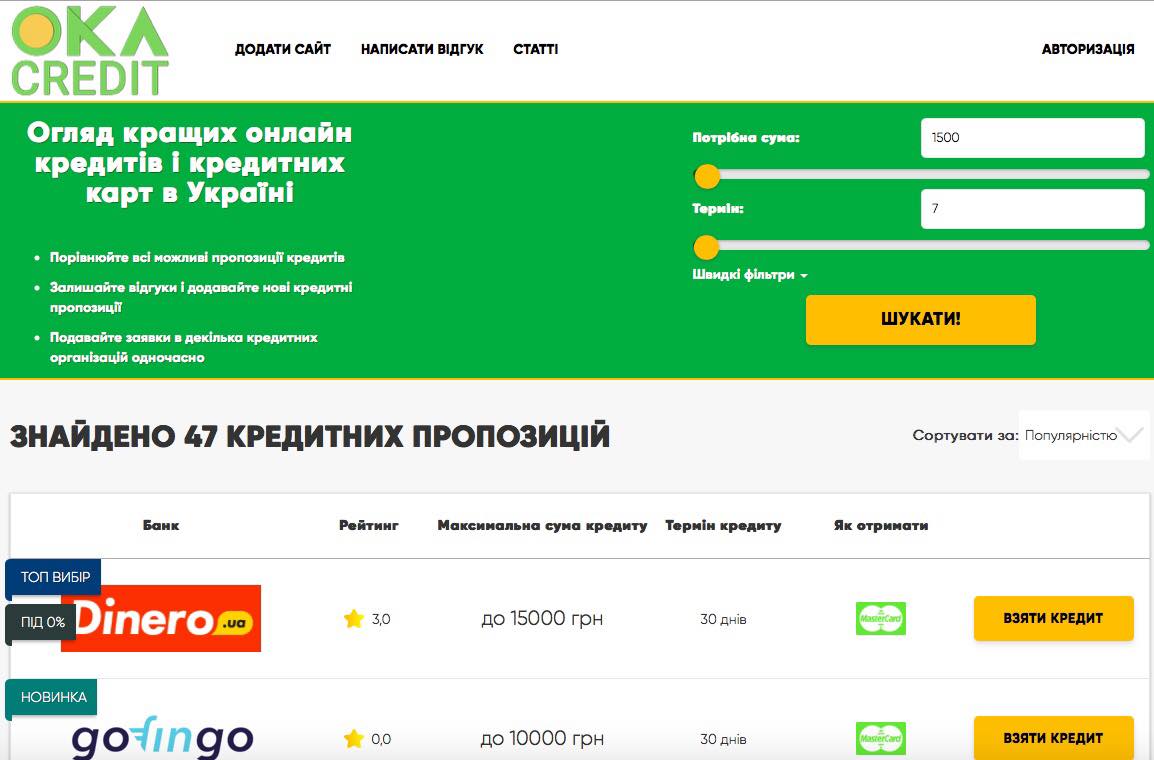 Найпопулярніший сервіс порівняння онлайн кредитів OKA Credit запустив українську версію сайту