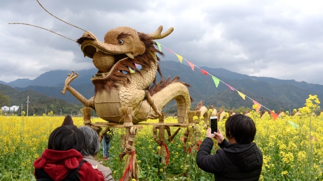 У Китаї учасники Фестивалю квітів встановили на полях опудала драконів і свинки Пеппи (ФОТО)