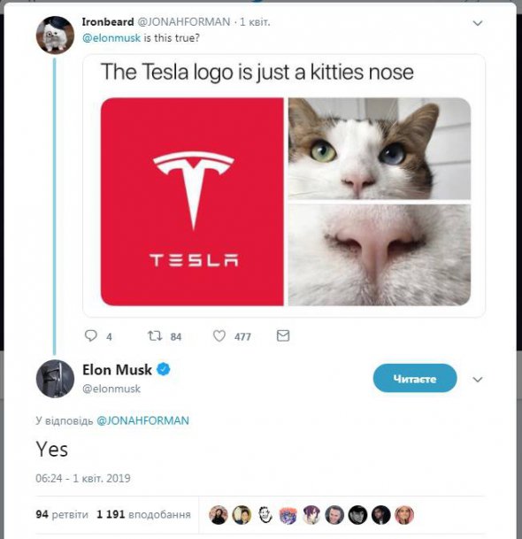 Ілон Маск відкрив таємницю логотипу Tesla (ФОТО)