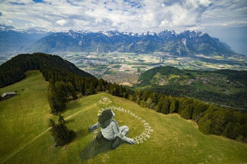 Художник створив на траві в Альпах гігантську картину площею 3 тисячі квадратних метрів