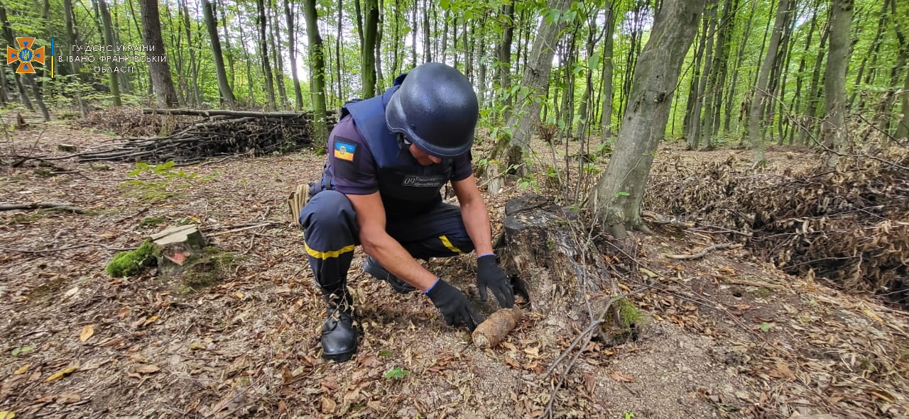 Піротехніки знищили дві застарілі міни, знайдені в лісі на Косівщині (ФОТО)