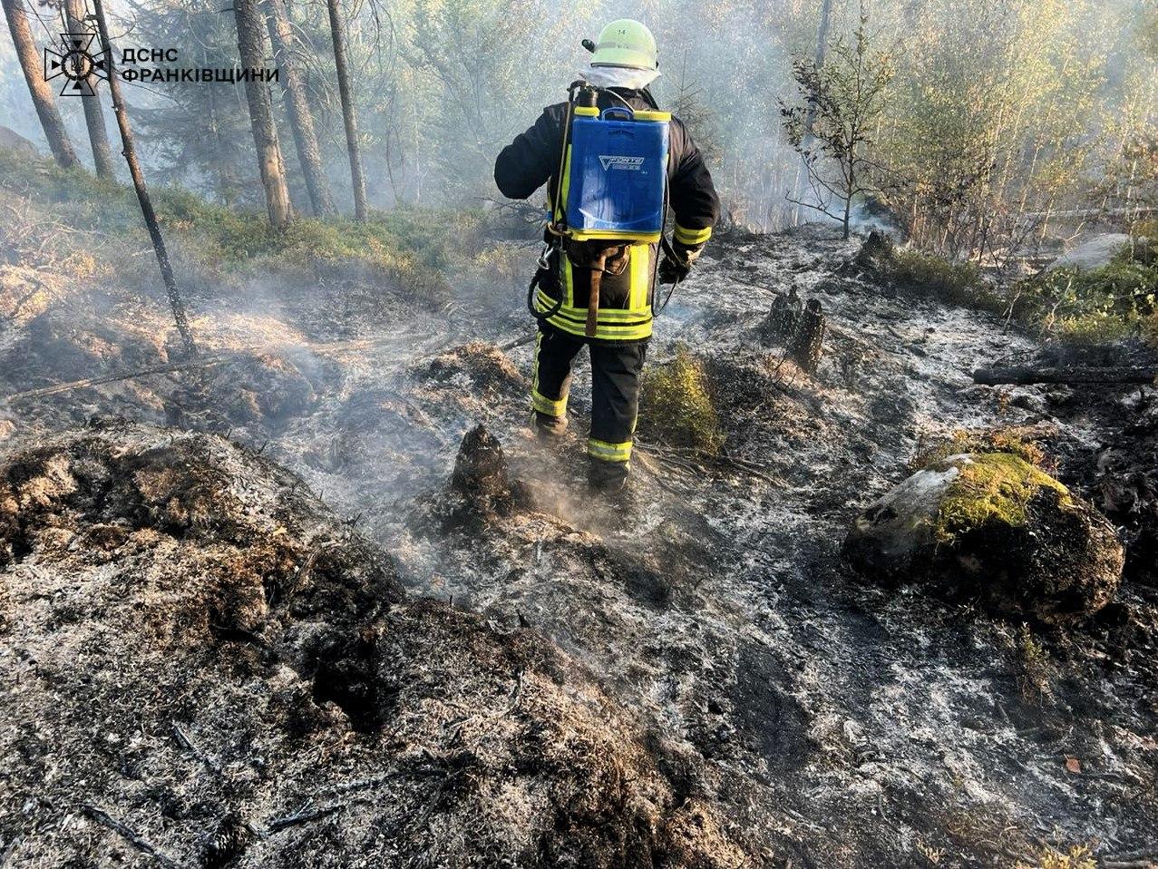 Гасили дві години: на Косівщині трапилася пожежа у лісі (ФОТО З МІСЦЯ)