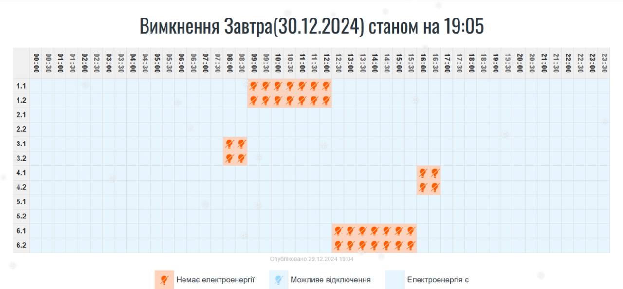 30 грудня на Прикарпатті вимикатимуть кілька черг